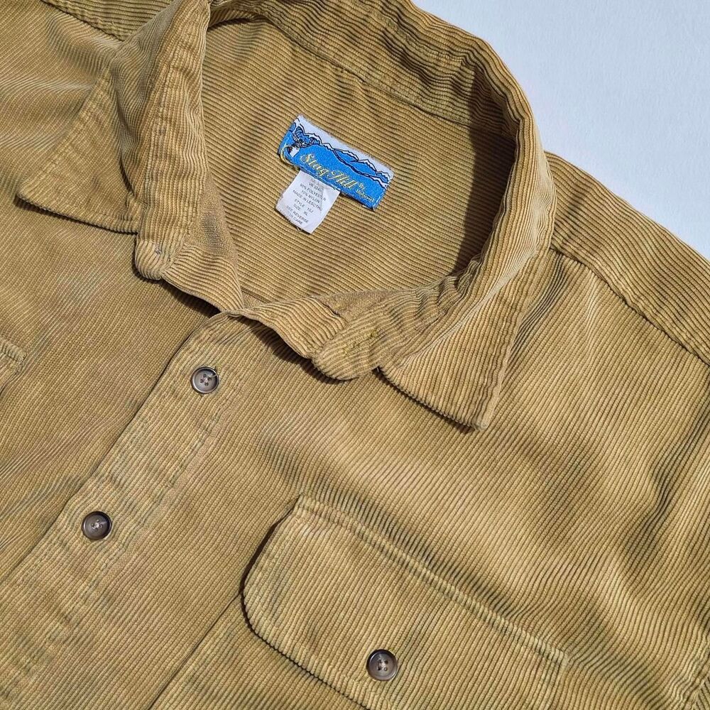 Vintage Stag Hill Haband Corduroy Button-Down Shirt Mustard Yellow / Tan Size XL